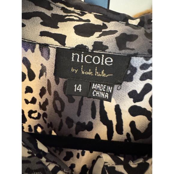 Nicole Miller Animal Print Medium Empire Waist Tie Button Up sz 14 Mobwife chic - Picture 2 of 6